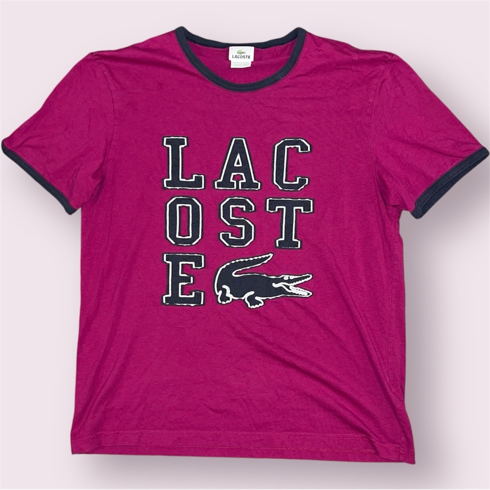 Vintage Lacoste Spellout Alligator Logo Shirt Men's 6 / XL Pink / Magenta